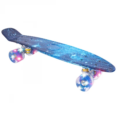 MalPlay Pennyboard se svítícími LED kolečky 56 cm, Galaxy modrý