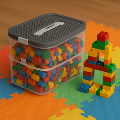 Kruzzel 25756 Úložný box na stavebnici, 15 l, 2 patra 