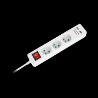 Rebel Predlžovací kábel 3 x zásuvka + 2 x USB + vypínač 1,5 m biely