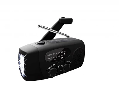 Verk 27285 Solární rádio s dynamem, LED osvětlením a powerbankou, černé