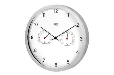 Teesa TSA0049 Nástenné hodiny s teplomerom a vlhkomerom 30 cm, strieborné