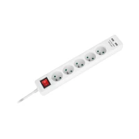 Rebel Prodlužovací kabel 5 x zásuvka + 2 x USB + vypínač, 1,5 m, bílá