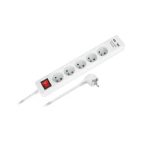 Rebel Prodlužovací kabel 5 x zásuvka + 2 x USB + vypínač, 1,5 m, bílá