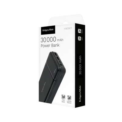 Kruger&Matz KM0907 Powerbanka 30 000 mAh, USB - C, micro USB, Lightning, 2x USB-A, černá
