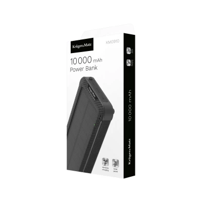 Kruger&Matz KM0910 Solární powerbanka 10 000 mAh, 3 koncovky, černá