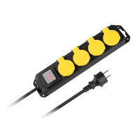 Rebel Prodlužovací kabel s vypínačem, 4 zásuvky - 1,5 m, IP44, černý