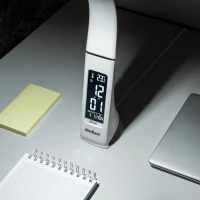 Rebel KOM1009-1 LED stolní lampa s meteo stanicí bílá