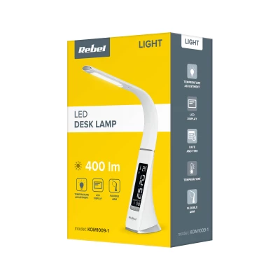 Rebel KOM1009-1 LED stolní lampa s meteo stanicí bílá