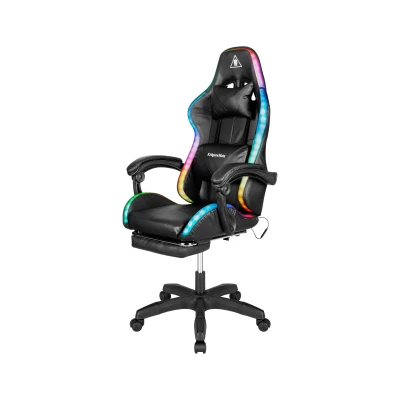 Kruger&Matz KM0790 Herná stolička s podnožkou a LED RGB podsvietením GX-150, čierna