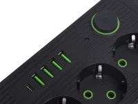 Verk 12381 Predlžovací kábel s prepínačom 3 zásuvky, 4x USB, 1x UCB-C, 2 m, čierny