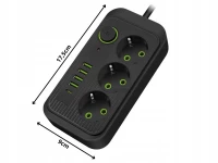 Verk 12381 Predlžovací kábel s prepínačom 3 zásuvky, 4x USB, 1x UCB-C, 2 m, čierny