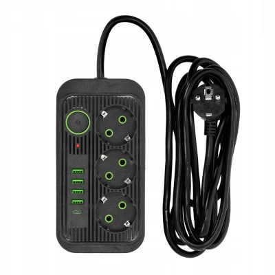 Verk 12381 Predlžovací kábel s prepínačom 3 zásuvky, 4x USB, 1x UCB-C, 2 m, čierny