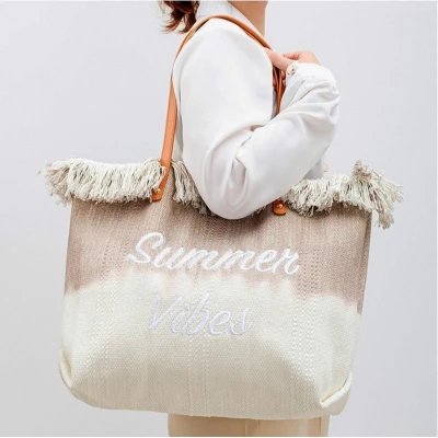 eCa TP14BR Dámská plážová taška Ombre 45 x 40 x 14 cm, bílo-hnědá