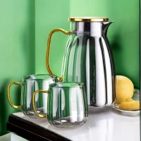 eCa DZ07 Sklenený džbán 1600 ml s vlnitými stenami a vekom + 2 poháre 350 ml