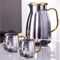 eCa DZ07 Sklenený džbán 1600 ml s vlnitými stenami a vekom + 2 poháre 350 ml
