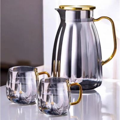 eCa DZ07 Sklenený džbán 1600 ml s vlnitými stenami a vekom + 2 poháre 350 ml
