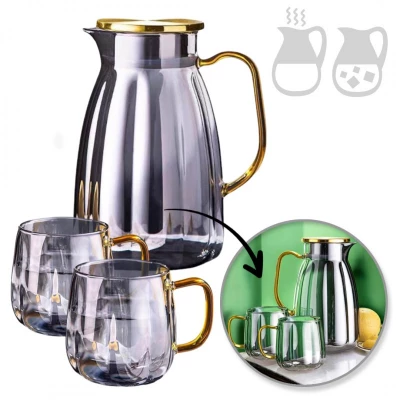 eCa DZ07 Sklenený džbán 1600 ml s vlnitými stenami a vekom + 2 poháre 350 ml