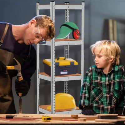 Hogler 3389 Kovový skladovací regál, 4 police, 180 x 40 x 40 cm, stříbrný