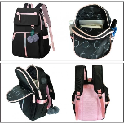 eCa PL158 Univerzální školní sportovní batoh s klíčenkou a USB portem, 37 l, černá