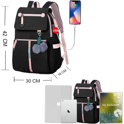 eCa PL158 Univerzální školní sportovní batoh s klíčenkou a USB portem, 37 l, černá