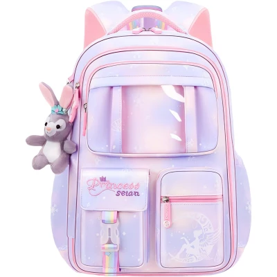 eCa PL159FIO Univerzálny školský batoh RAINBOW s vreckami a maskotom, 35 l, fialový