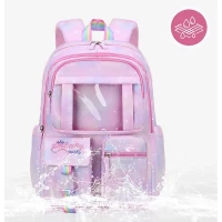 eCa PL159R Univerzální školní batoh RAINBOW s kapsami a maskotem, 35 l, růžová