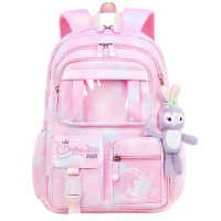 eCa PL159R Univerzální školní batoh RAINBOW s kapsami a maskotem, 35 l, růžová