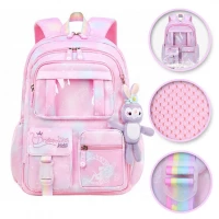 eCa PL159R Univerzální školní batoh RAINBOW s kapsami a maskotem, 35 l, růžová