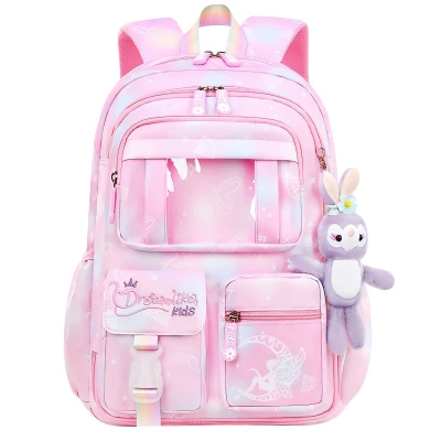 eCa PL159R Univerzální školní batoh RAINBOW s kapsami a maskotem, 35 l, růžová