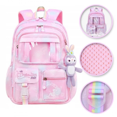 eCa PL159R Univerzální školní batoh RAINBOW s kapsami a maskotem, 35 l, růžová