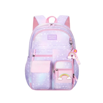 eCa PL161 Univerzální školní batoh RAINBOW s kapsami a klíčenkou, 35 l, fialová