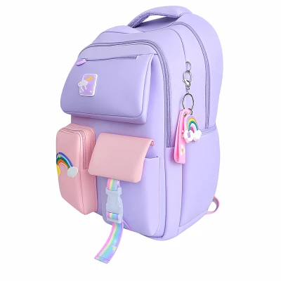 eCa PL160FIO Univerzálny školský batoh RAINBOW s vreckami a kľúčenkou, 35 l, fialový