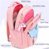 eCa PL160R Univerzálny školský batoh RAINBOW s vreckami a kľúčenkou, 35 l, ružový