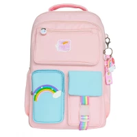 eCa PL160R Univerzálny školský batoh RAINBOW s vreckami a kľúčenkou, 35 l, ružový