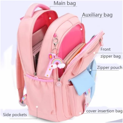 eCa PL160R Univerzálny školský batoh RAINBOW s vreckami a kľúčenkou, 35 l, ružový
