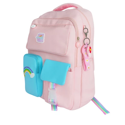 eCa PL160R Univerzálny školský batoh RAINBOW s vreckami a kľúčenkou, 35 l, ružový