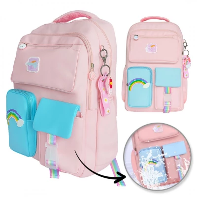 eCa PL160R Univerzálny školský batoh RAINBOW s vreckami a kľúčenkou, 35 l, ružový