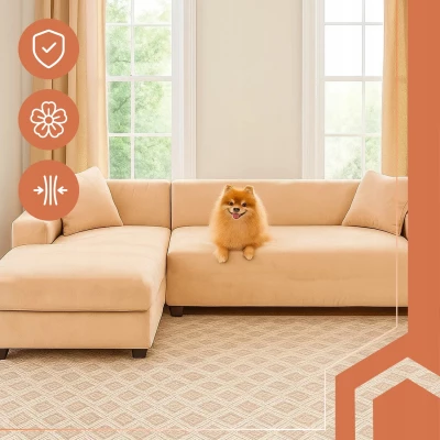 Ruhhy 26184 Elastický potah na rohovou pohovku 190 -230 cm, polštář 45 x 45 cm, béžová