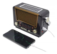 Pronett XJ5833 Prenosné retro rádio so solárnym nabíjaním, Bluetooth, 1200 mAh, čierna a hnedá