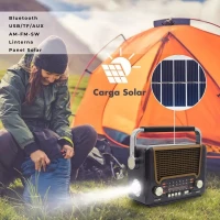 Pronett XJ5833 Prenosné retro rádio so solárnym nabíjaním, Bluetooth, 1200 mAh, čierna a hnedá