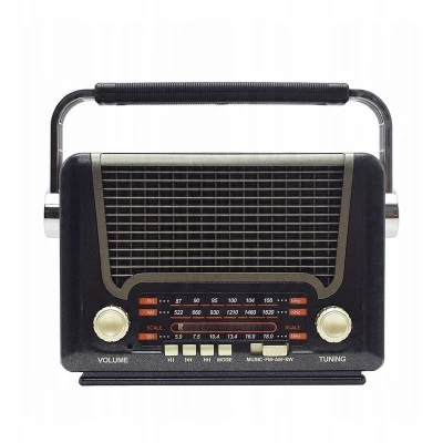 Pronett XJ5833 Prenosné retro rádio so solárnym nabíjaním, Bluetooth, 1200 mAh, čierna a hnedá
