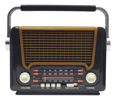 Pronett XJ5833 Prenosné retro rádio so solárnym nabíjaním, Bluetooth, 1200 mAh, čierna a hnedá
