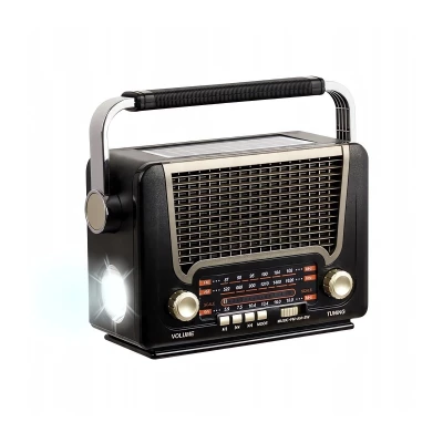 Pronett XJ5833 Prenosné retro rádio so solárnym nabíjaním, Bluetooth, 1200 mAh, čierna a hnedá