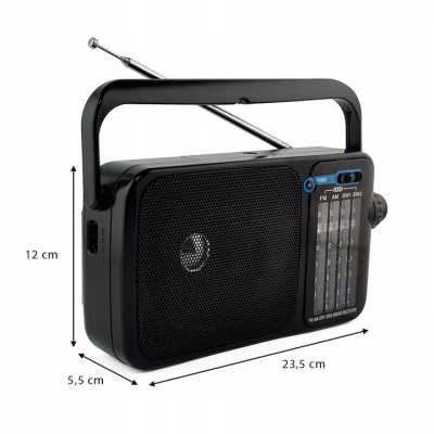 Verk 27544 Přenosné analogové rádio AM/FM/SW, Micro USB, 3.7V, 1200mAh, černošedé