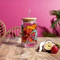 CMP KA0466 Sklenice s bambusovým víčkem a brčkem 450 ml, exotika