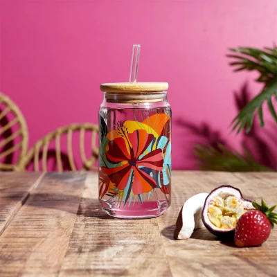 CMP KA0466 Sklenice s bambusovým víčkem a brčkem 450 ml, exotika