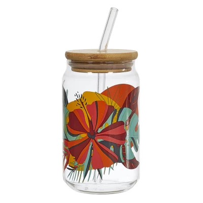 CMP KA0466 Sklenice s bambusovým víčkem a brčkem 450 ml, exotika