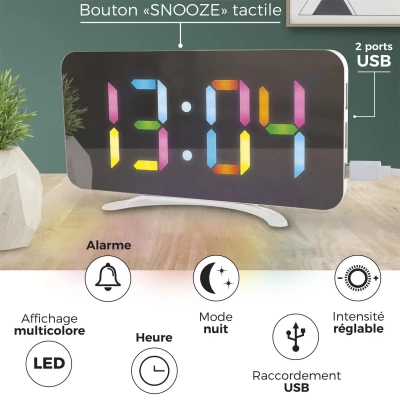 CMP HT0122 Zrkadlové hodiny s budíkom s farebným displejom