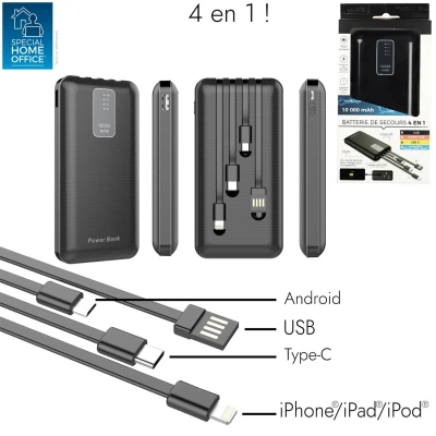 CMP HT2077 Powerbanka 10 000 mAh, 4 koncovky, černá