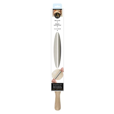 CMP KP5637 Valček na cesto z nehrdzavejúcej ocele, drevené rukoväte, 42 cm